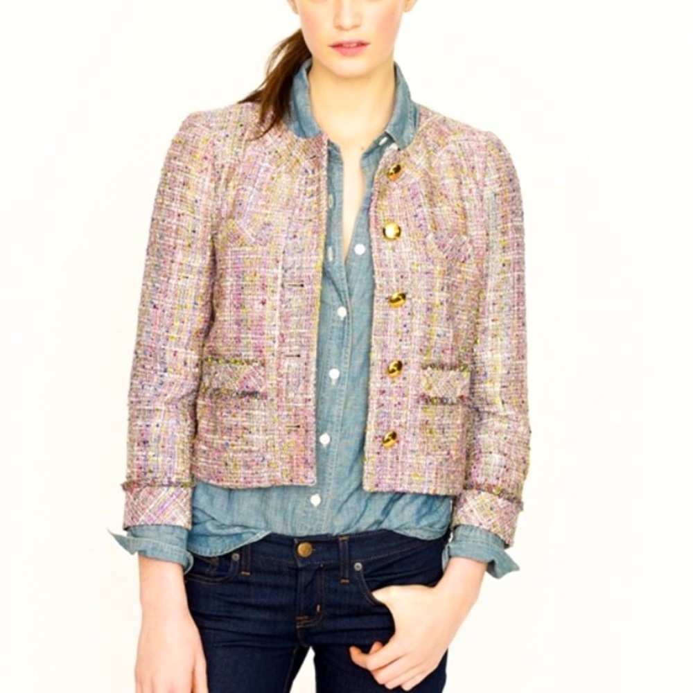 J. Crew | confetti tweed pastel/pink cropped blazer
